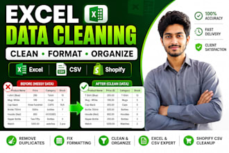 clean, format and organize excel CSV and shopify data