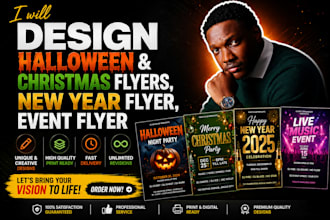 write, design halloween and christmas flyers, new year flyer, event flyer