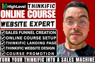 build custom thinkific website, online course website, thinkific sales funnel