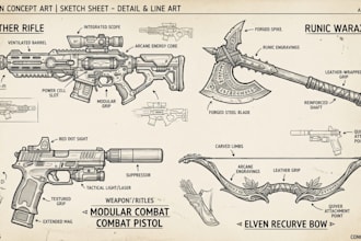 high quality weapon concept art for gaming and more