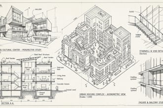 do hand drawn sketch and line art architectural illustrations