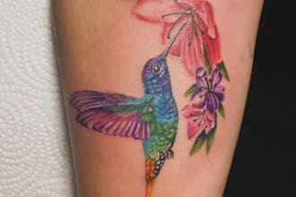 design a traditional blackwork hummingbird tattoo