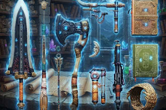 design creative concept art of weapons and items