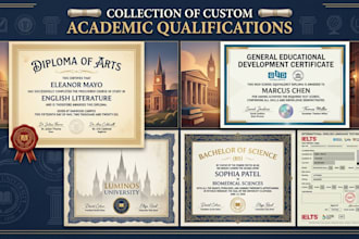 design a custom diploma certificate, degree, certificate, ielts, ged certificate