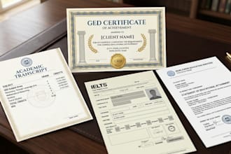 design a professional ged certificate, transcript, ielts certificate, statement