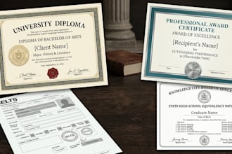 design a custom diploma certificate, degree or award certificate ielts, ged