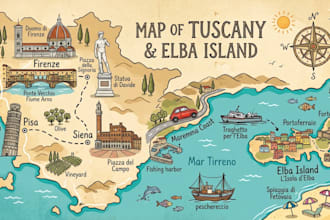 draw a custom map illustration of a country, city, or place