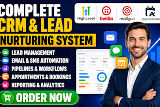 setup crm email sms automation lead nurturing follow up workflows sales funnel