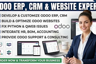 develop customize odoo website erp, crm, fix python and provide you odoo support