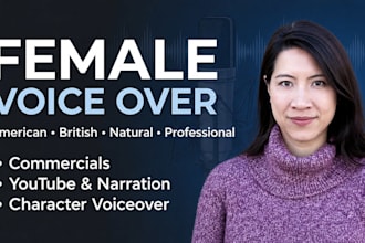 record an american female voiceover, voice actor narration or british voice over