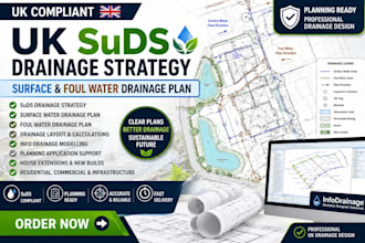 design UK suds drainage strategy report surface water, foul water drainage plan
