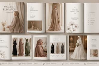 design modest wedding dress lookbook, abaya catalog ,luxury editorial booklet