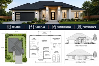 draw 2d floor plan site plan, plot plan, grading plan and parking lot in autocad