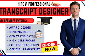 design high academic transcript, ged certificate, and college transcript