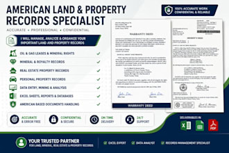 research US land records, mineral rights and oil and gas leases in excel