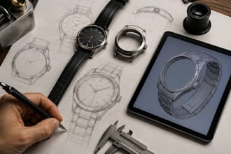 design your custom watch from sketch to 3d cad, rendering and manufacturing