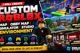 create custom roblox map, obby map, roblox simulator, studio, environment