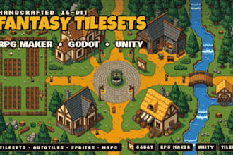 create 2d top down pixel art tileset, rpg maker godot autotile map, level design