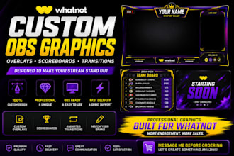 design custom whatnot obs overlays, scoreboards and animated transitions