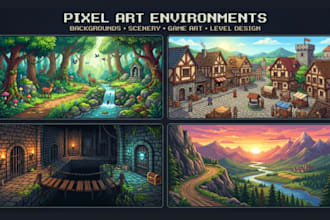 create pixel art background, game map, pixel environment scenery and 2d game art