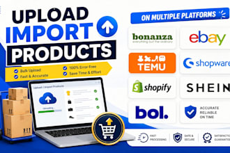 add upload import products on bonanza, ebay, temu, vinted, shopify, shein, etsy