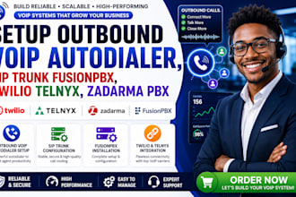 setup outbound voip autodialer, sip trunk fusionpbx, twilio telnyx, zadarma pbx