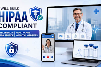 build hipaa complaint telehealth, healthcare, fda peptide hospital website setup