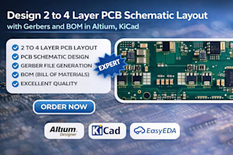 design 2 or 4 layer pcb schematic layout with gerbers and bom in altium, kicad
