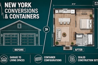 draw new york architectural garage conversion and container home plans