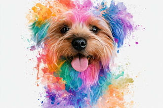 draw a rainbow watercolor portrait of your pet