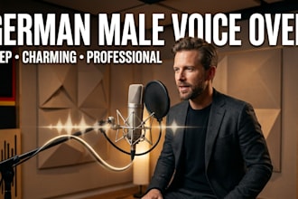 record a professional german male voice over in a deep charming voice