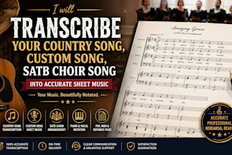 transcribe your country song custom song satb choir song accurately sheet music
