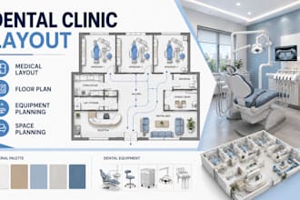design dental layout plan, clinic floor plan with equipment and furniture layout