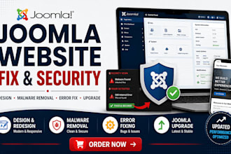 design joomla website remove malware fix errors and upgrade joomla