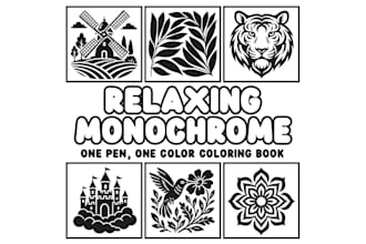 design custom unique monochrome coloring book pages for amazon KDP in any niche