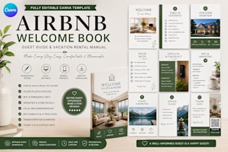 create canva airbnb welcome guest book guide design vacation rental house manual