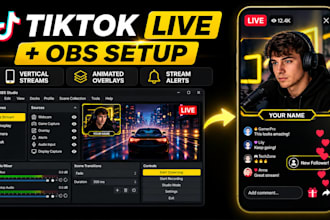 set up obs for tiktok live stream with vertical streams animated overlays alerts