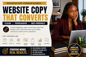 write website copy, landing, sales page copy, SEO website content that convert