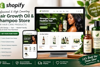 build hair growth oil and shampoo shopify store for hair care products
