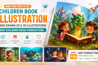 design hand drawn 2d 3d children book illstration KDP children book formatting