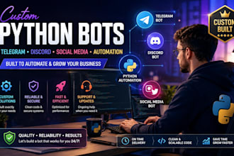 develop telegram bot, custom discord bot, social media bot and python bot