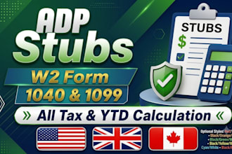 prepare adp payroll , stubs , paycheck , w2, 1099 and 1040