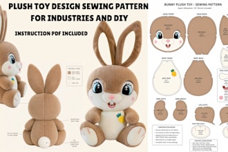 design custom plush sewing pattern tech pack for production ready stuffed animal