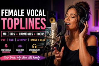 record pop topline, rnb vocal afropop melodies and harmonies club or dance music