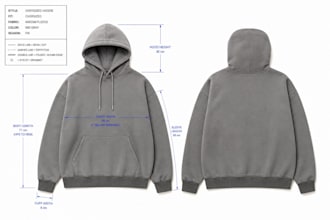 design menswear streetwear tech pack, hoodie, tshirt tracksuit for manufacturing