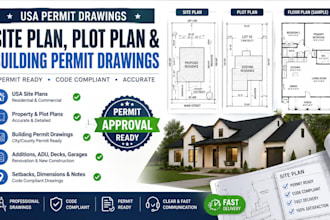 draw USA permit site plan, property plot plan for city and building permit