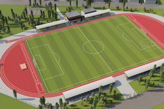 design sport complex, facilites, stadiums, tennis courts, gym with 3d rendering