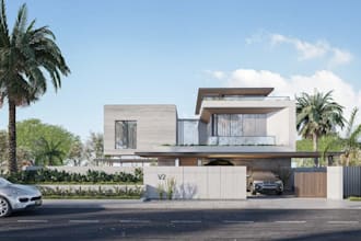 modern residential structure,facade building,3d floor plan,villa property render