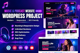 build a music website, podcast website, custom wordpress website