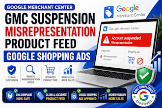 merchant center suspension misrepresentation product feed shopping ads expert